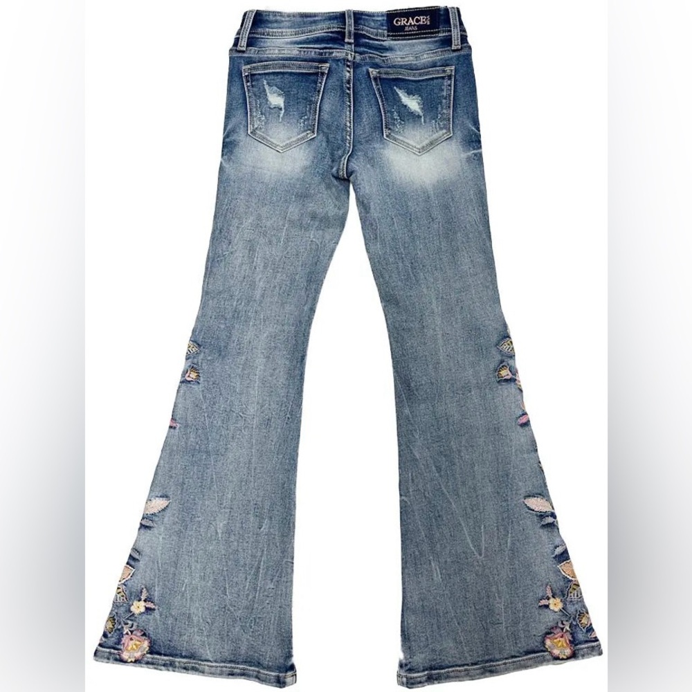 GRACE IN LA | embroidered light blue floral motif flare jeans Gigi Fit #GL-51900 - Picture 7 of 7
